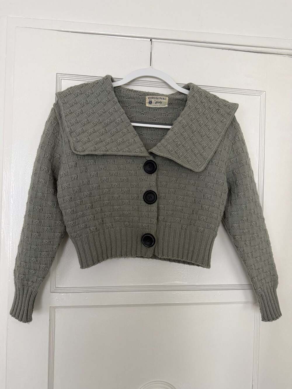 Original by Hedy Knits of California Sage Green Sailor Collar Cropped Cardigan